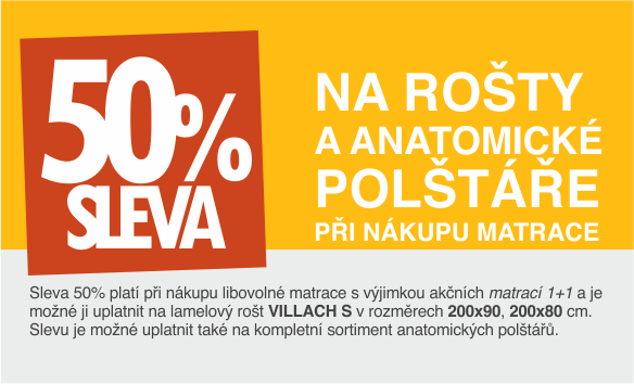  50 % sleva na rošty a polštáře
