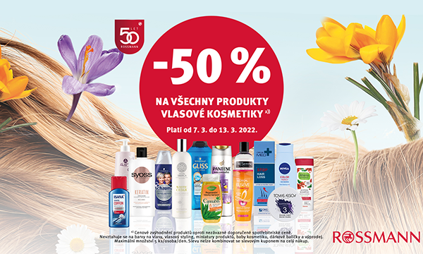 50% SLEVA na všechny produkty vlasové kosmetiky