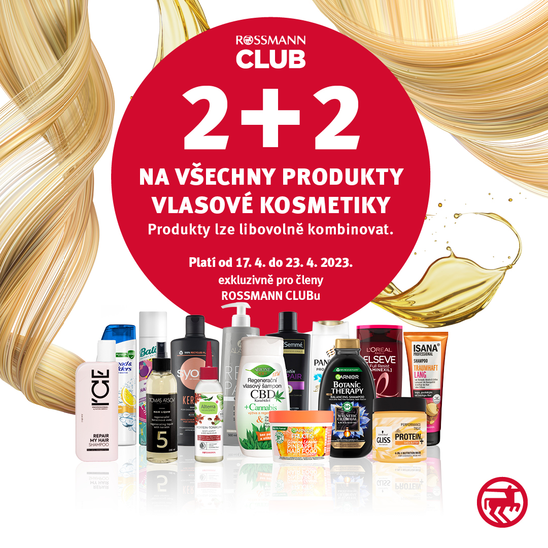 2 + 2 zdarma na všechny produkty vlasové kosmetiky
