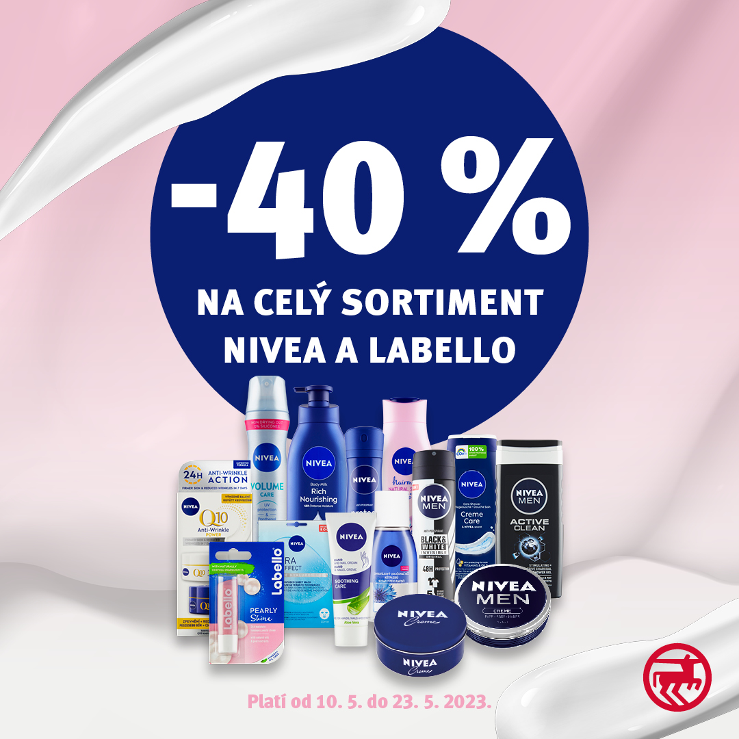 - 40 % na celý sortiment Nivea a Labello