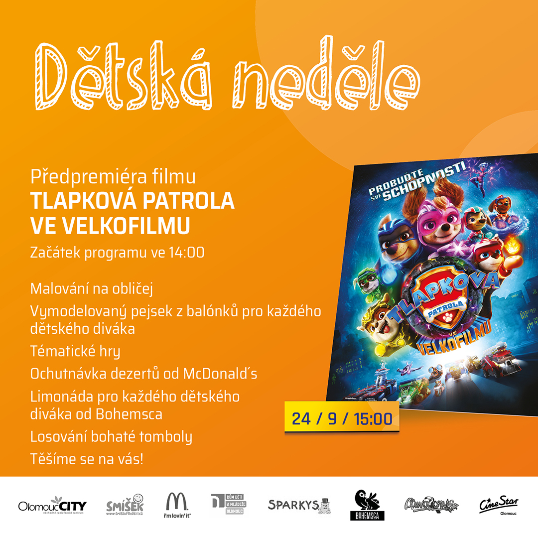 Dětská neděle s filmem Tlapkova patrola ve velkofilmu