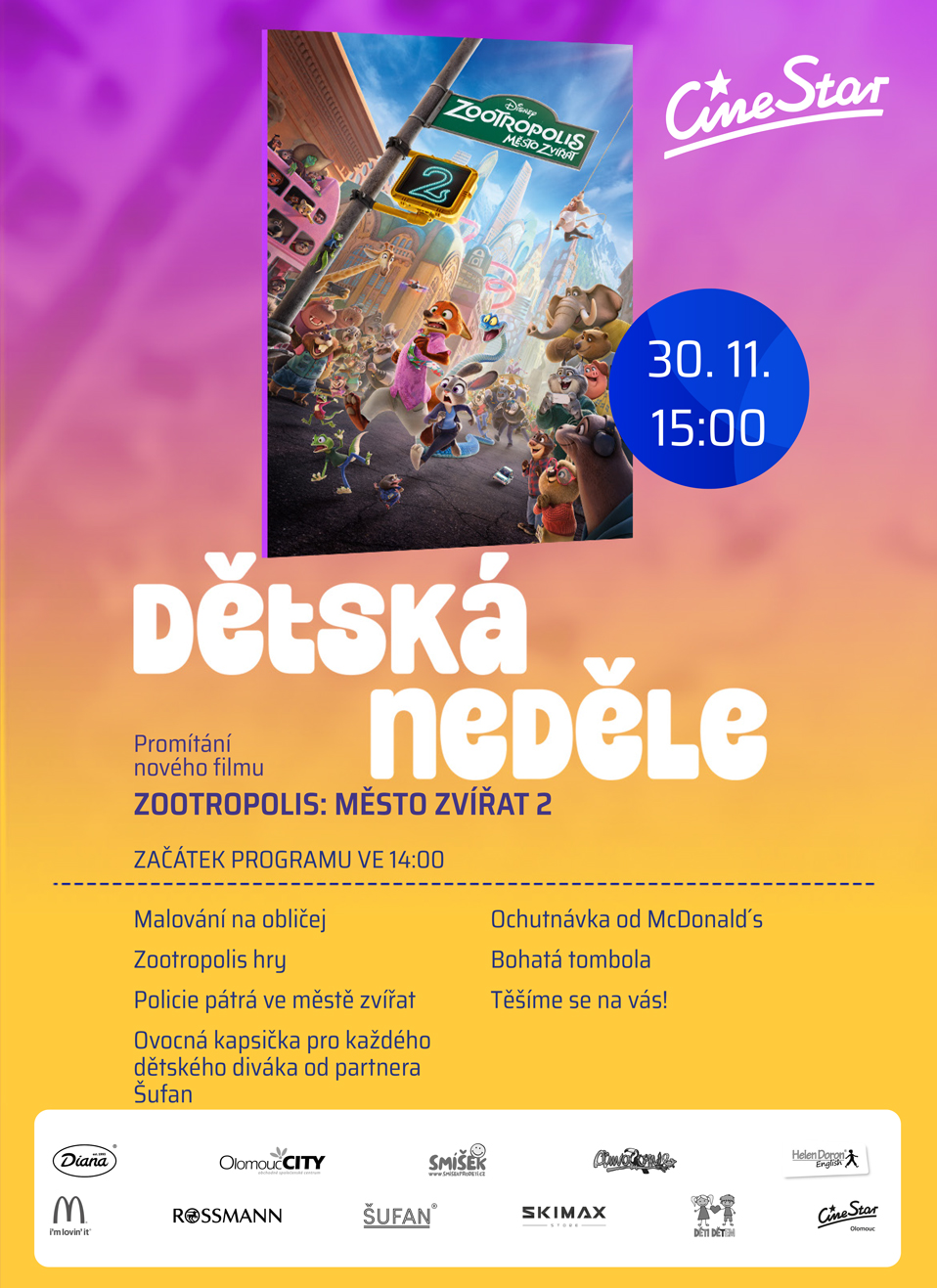 Dětská neděle s filmem Zootropolis: město zvířat 2